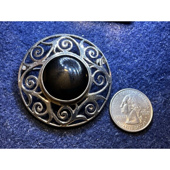 925 Sterling Silver Onyx Statement Brooch - Picture 3 of 4